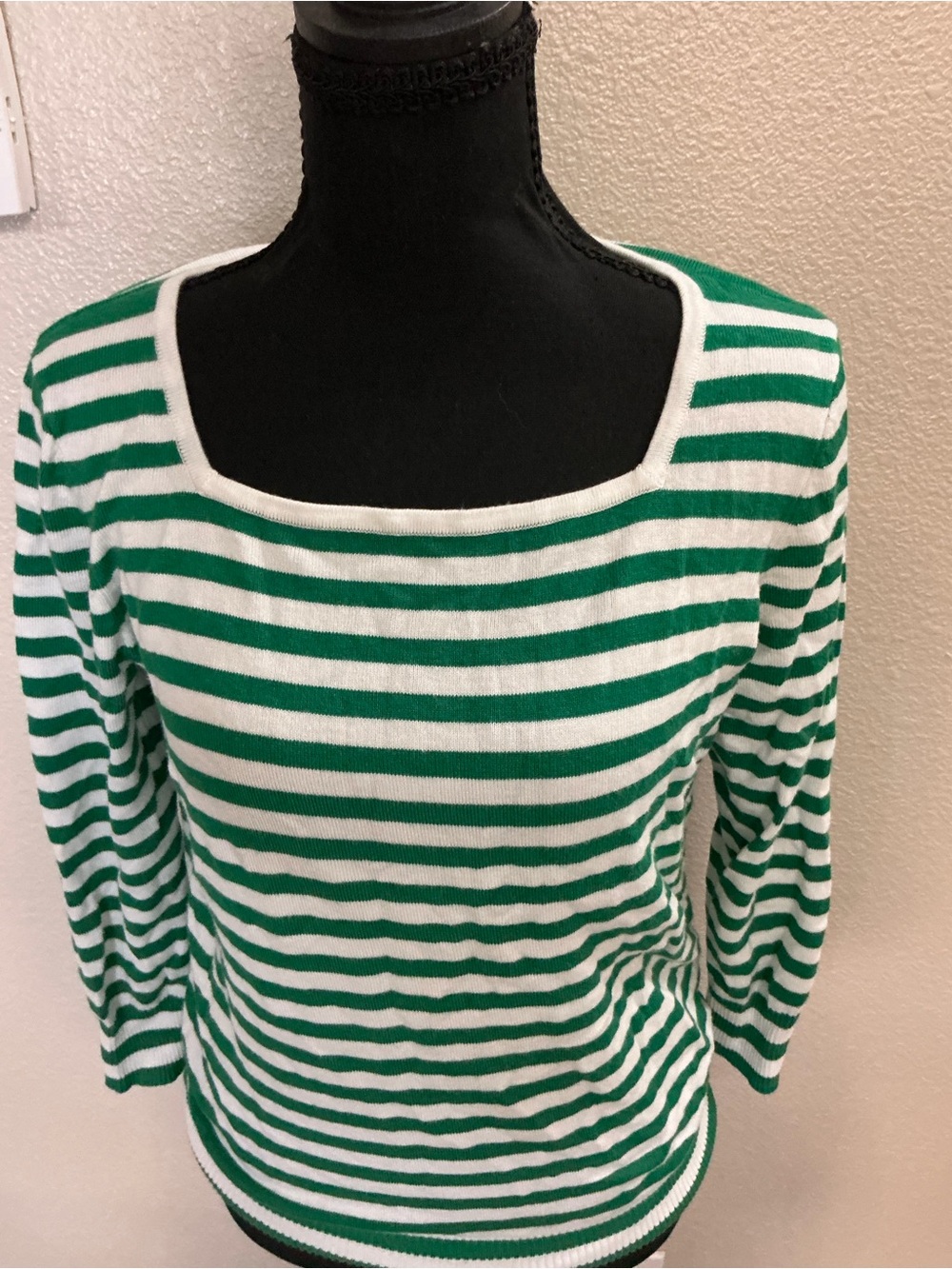 Joseph Green and White Striped Scoop Neck Long Sleeve Top - Picture 2 of 6
